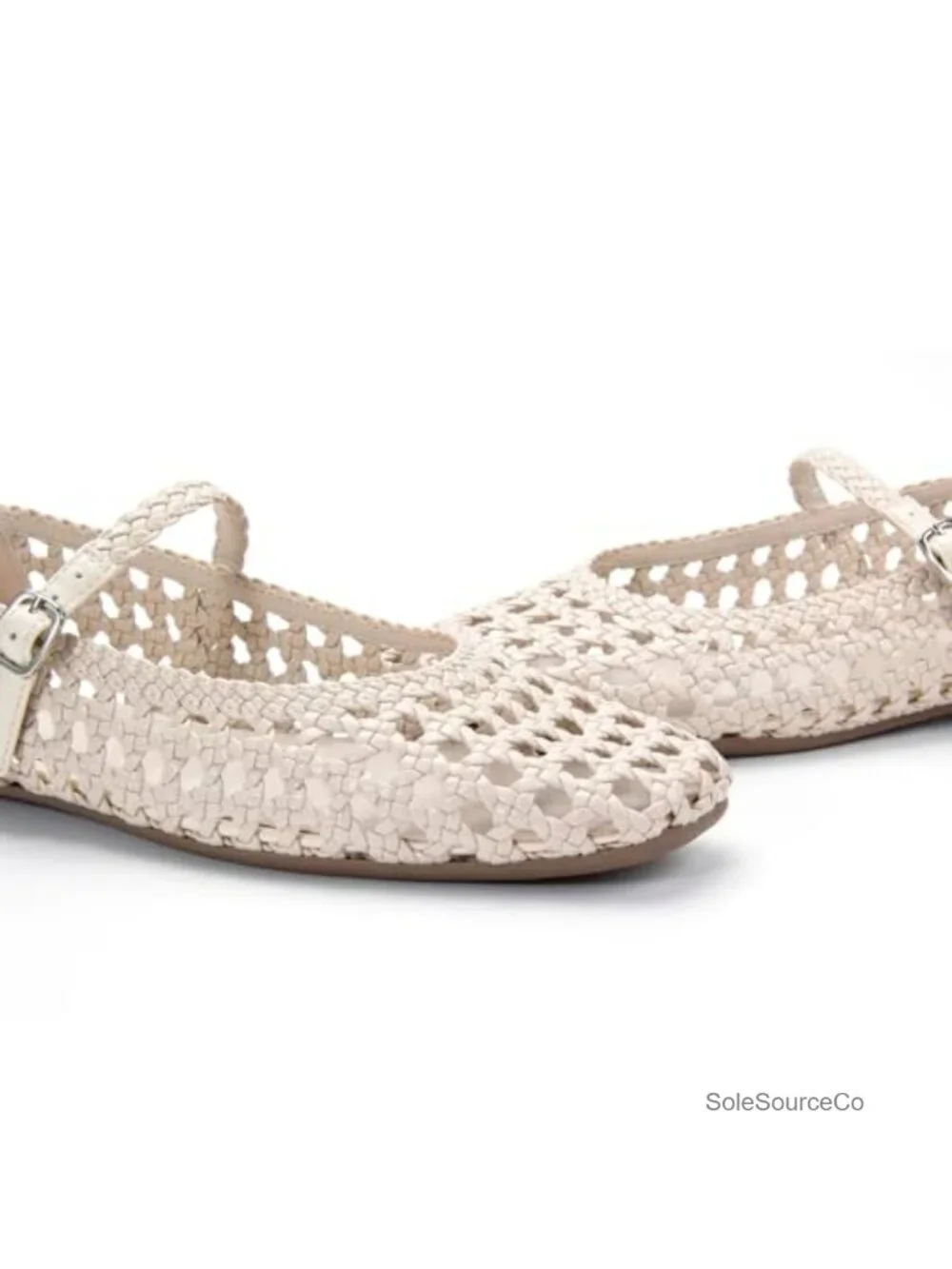 Woven Mesh Square Toe Mary Jane Ballet Flats for Women - Adjustable Strap,